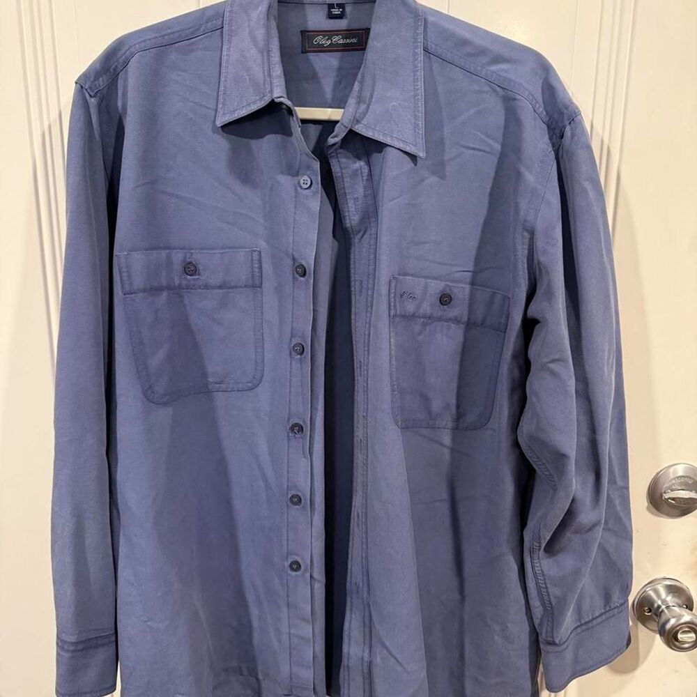 Oleg-cassini Men's Blue and Purple Shirt